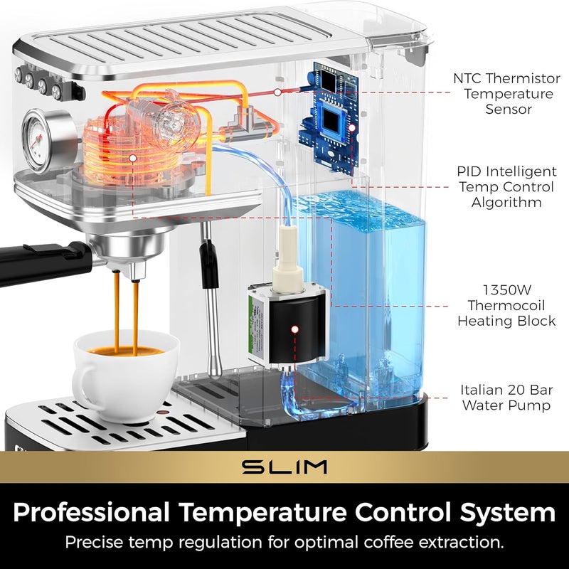 CHULUX Slim 2026 Upgrade Espresso Machine with Milk Frother Steam Wand, 20 Bar Professional Italian Pump Espresso Coffee Machine for Home Cappuccino & Latte Maker, Stainless Steel, Black - Image 4